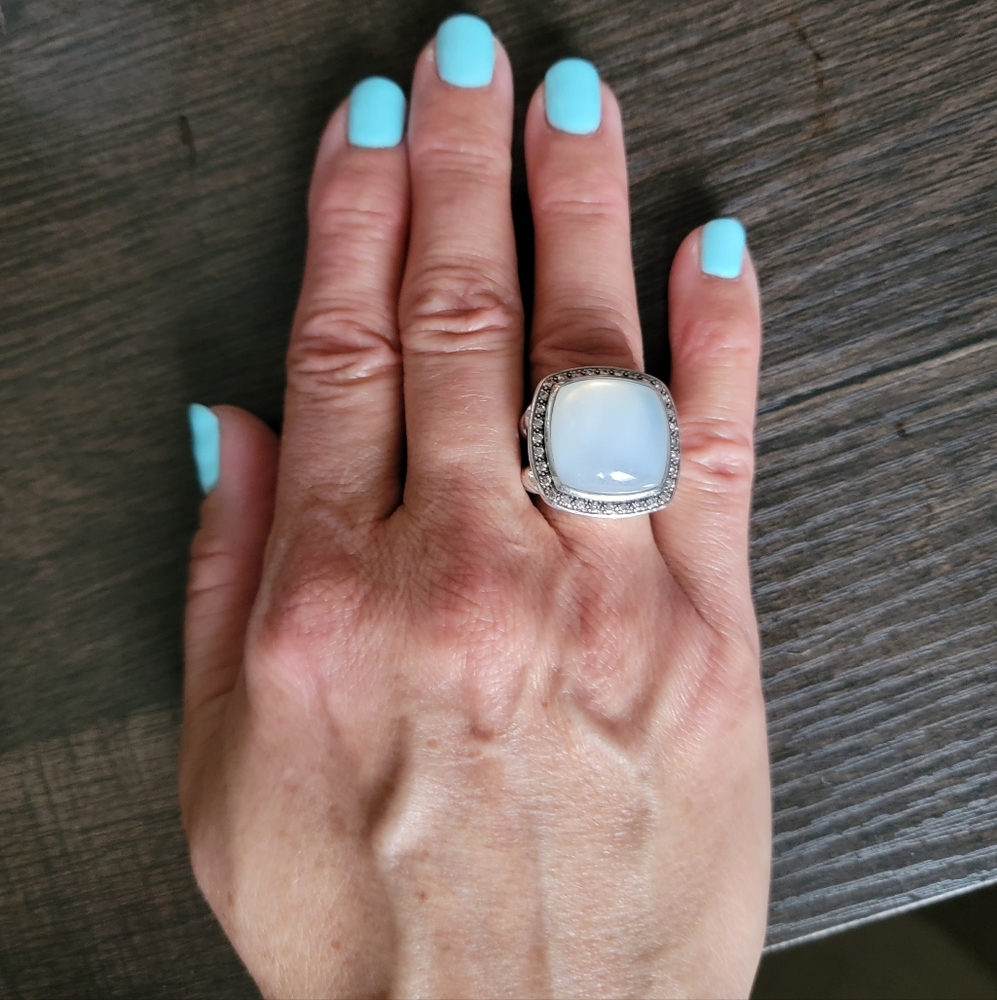David Yurman Albion 17mm Moonstone Diamond Moonlight Ice Ring - Picture 9 of 9
